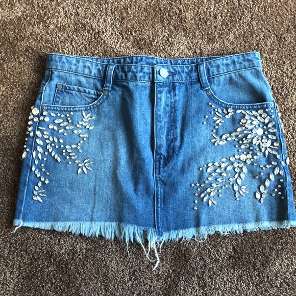 Free People Rhinestone Denim Skirt - Picture 9 of 12